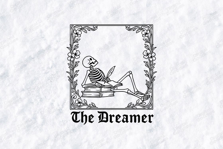 The Dreamer SVG - Gothic Skeleton Floral Journal Cut File
