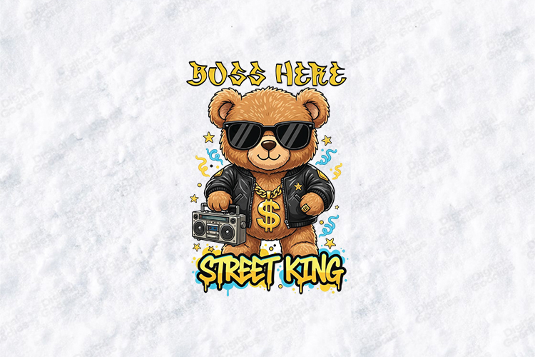 Street King Teddy Bear SVG - Boss Here Hip Hop Biker Art