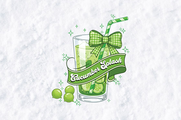 Cucumber Splash Retro Drink Art - Refreshing Green Juice PNG