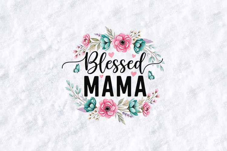 Blessed Mama SVG - Cute Floral Wreath Motherhood Clipart