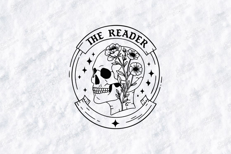 The Reader SVG - Gothic Skull Tarot Style Floral Cut File