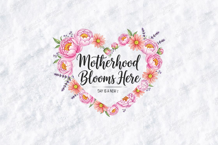Motherhood Blooms Here SVG - Floral Heart Mothers Day Art