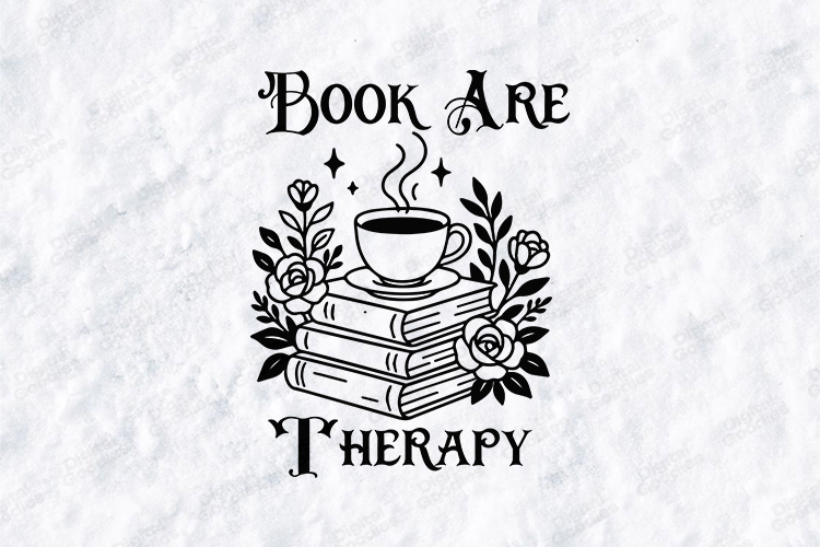 Books Are Therapy SVG - Gothic Bookish Coffee Tea Cut File
