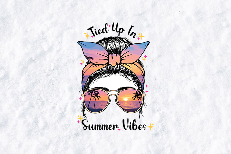 Summer Vibes Messy Bun SVG - Tropical Sunset Sunglasses Art