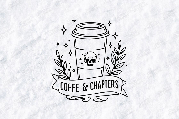 Coffe & Chapters SVG - Gothic Coffee Skull Bookish Cut File