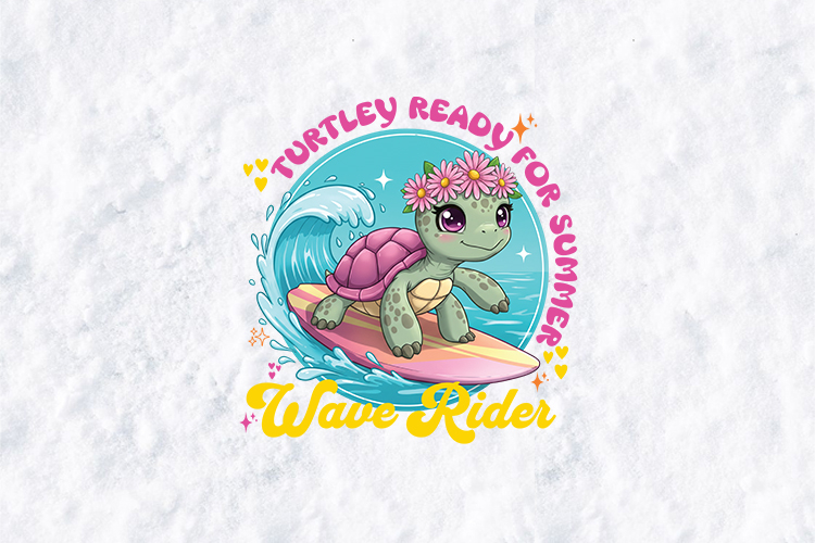Cute Surfing Turtle Sublimation - Summer Wave Rider PNG