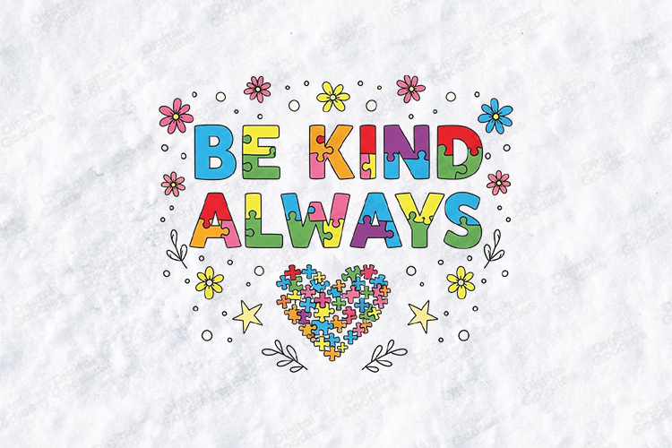 Be Kind Always SVG Retro Autism Awareness Puzzle Heart File