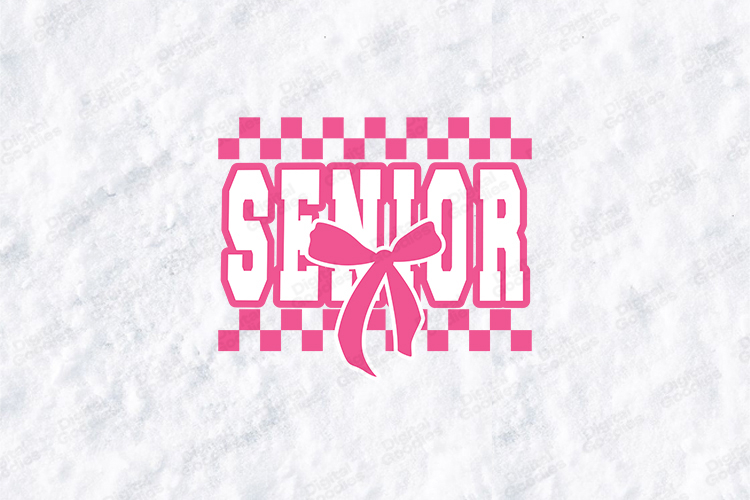 Senior SVG - Pink Checkered Coquette Bow Graduation Cut File