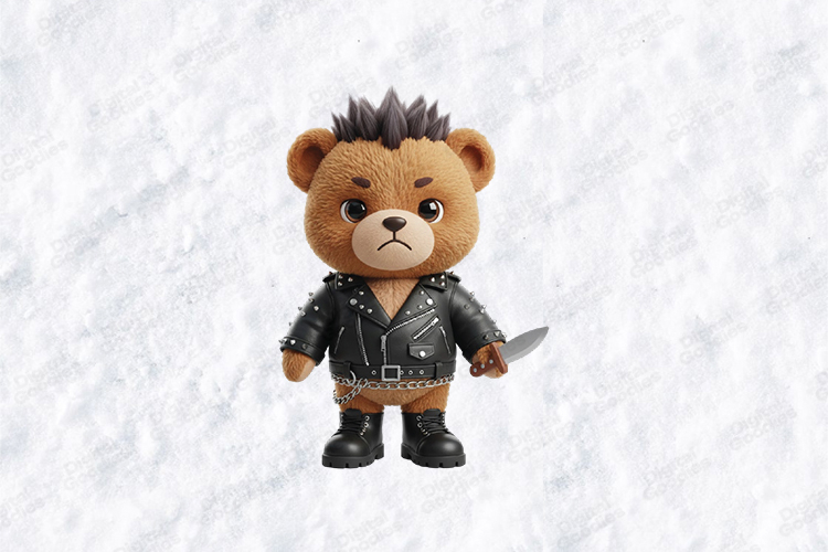 Biker Punk Teddy Bear SVG - Rebel Tough Bear With Knife Art