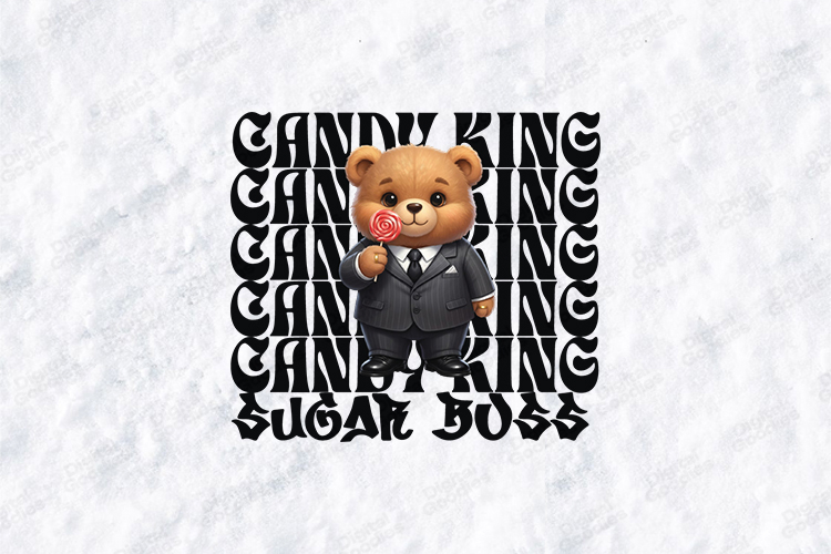 Candy King Teddy Bear SVG - Sugar Boss Suit & Tie Bear Art