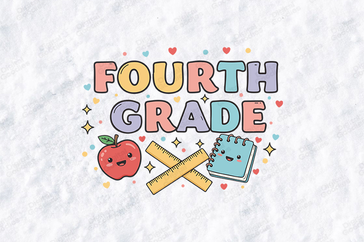 Fourth Grade SVG - Kawaii School Supplies Teacher Cut File