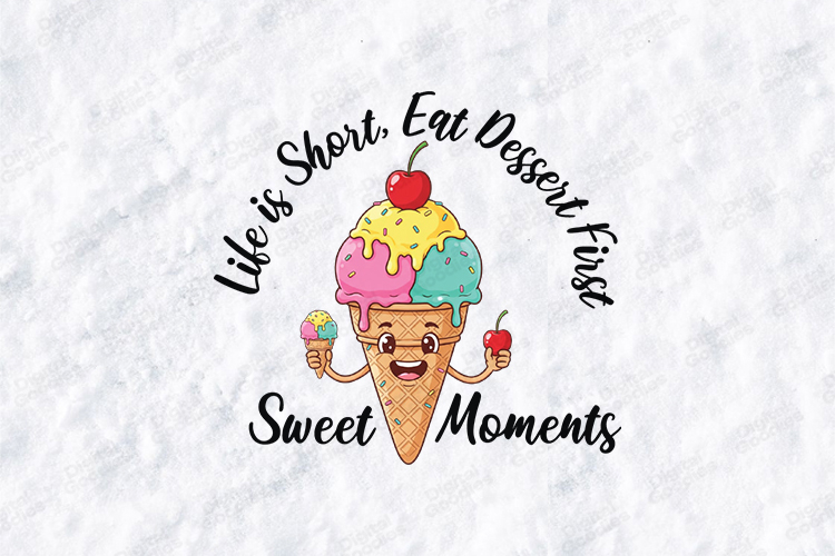 Life is Short Eat Dessert First SVG - Kawaii Ice Cream PNG