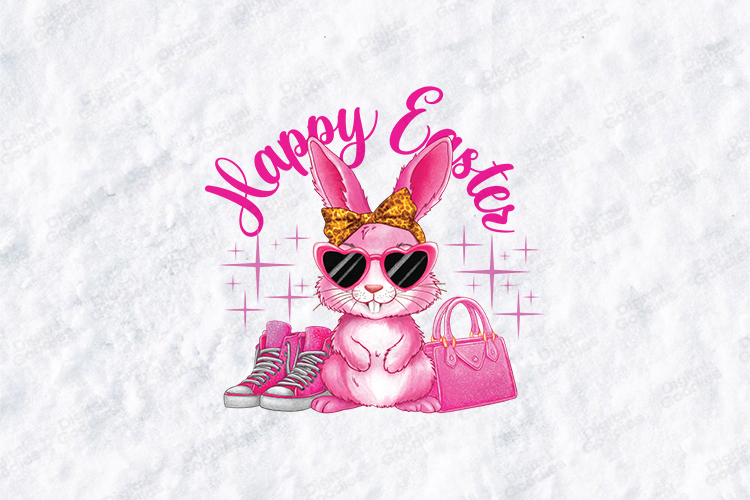 Preppy Pink Easter Bunny SVG - Pink Sunglasses & Cheetah Bow