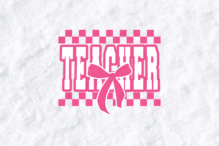 Teacher SVG - Pink Checkered Coquette Bow School Cut File