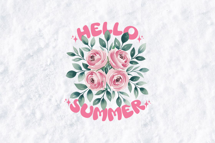 Hello Summer Pink Rose Watercolor Art - Floral Sublimation
