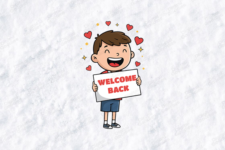 Welcome Back SVG - Kawaii Student Boy Holding Sign