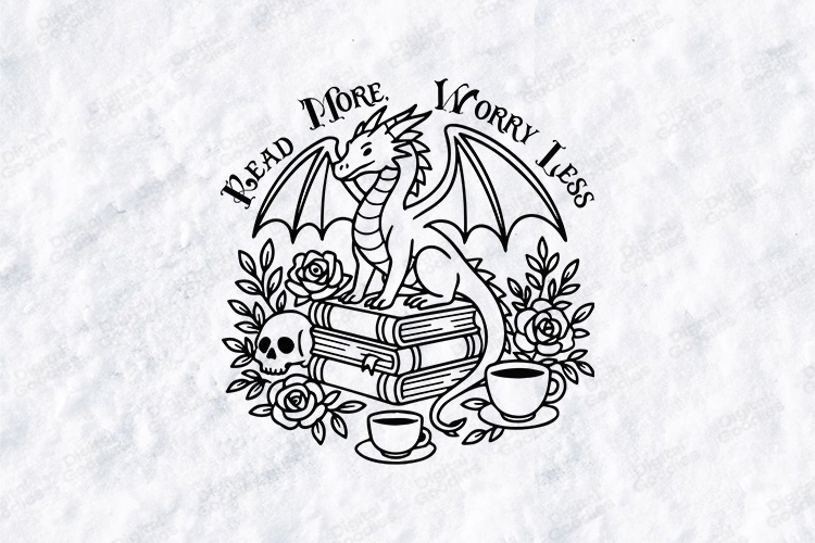 Read More Worry Less SVG - Gothic Dragon Book Cut File