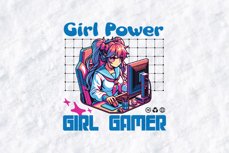 Girl Power Girl Gamer SVG - Anime Girl Gaming PC Setup Art