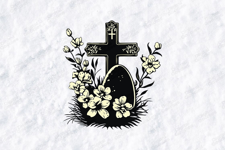 Religious Easter Cross SVG - Floral Easter Egg PNG Design
