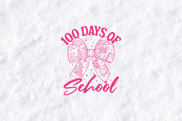100 Days of School SVG - Pink Bow School Supplies Cut File