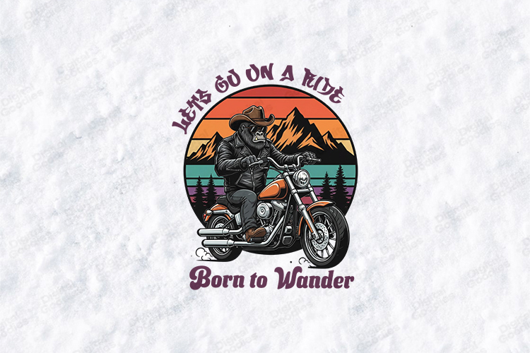 Lets Go On A Ride SVG - Gorilla Biker Retro Motorcycle File