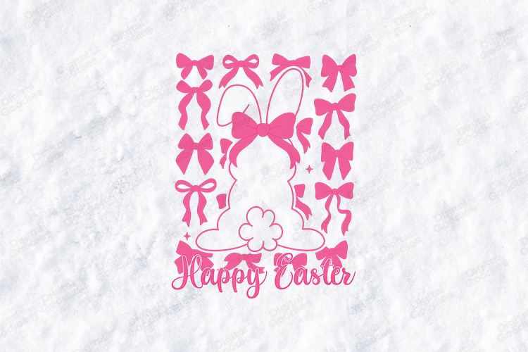 Happy Easter Bunny Bow SVG - Pink Coquette Pattern Design