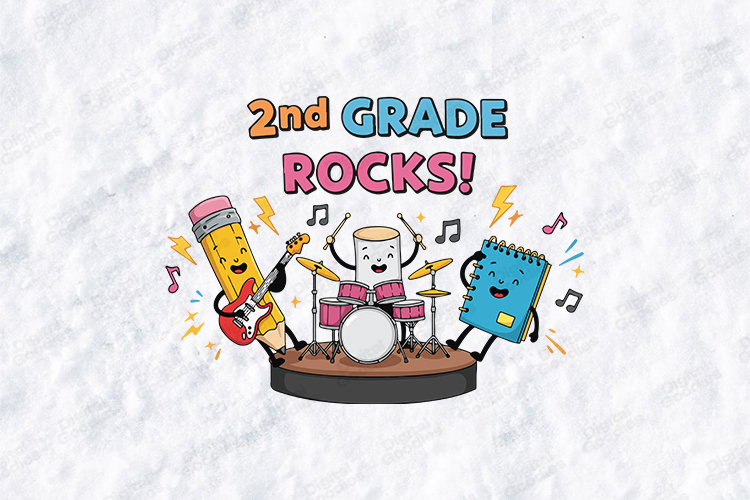 2nd Grade Rocks SVG - Kawaii School Band Teacher Cut File