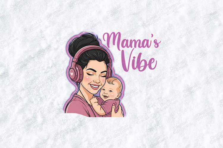 Mamas Vibe SVG - Cute Motherhood Headphones & Baby Art