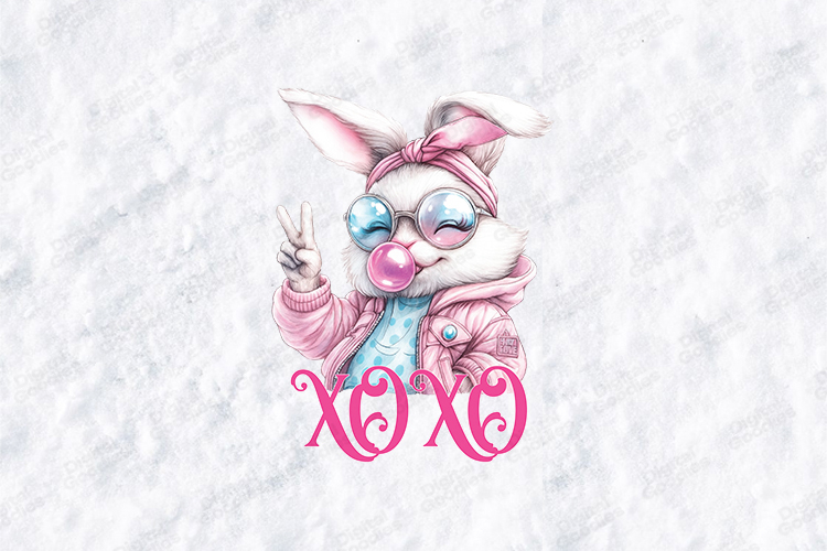Retro XOXO Peace Bunny SVG - Pink Coquette Bunny Design