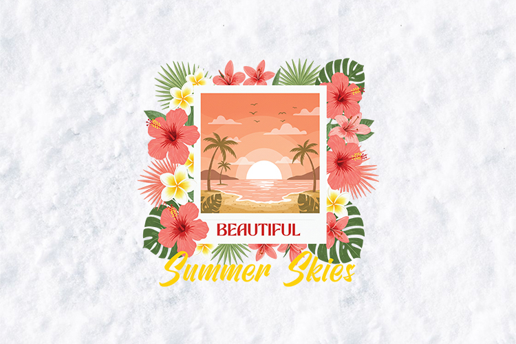 Beautiful Summer Skies Tropical Hibiscus Beach Polaroid PNG