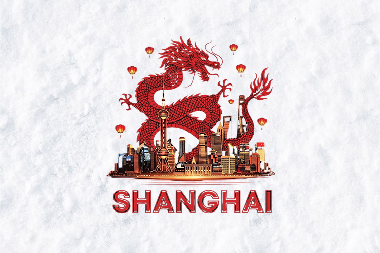 Shanghai China SVG - Red Dragon & Oriental Pearl Skyline Art