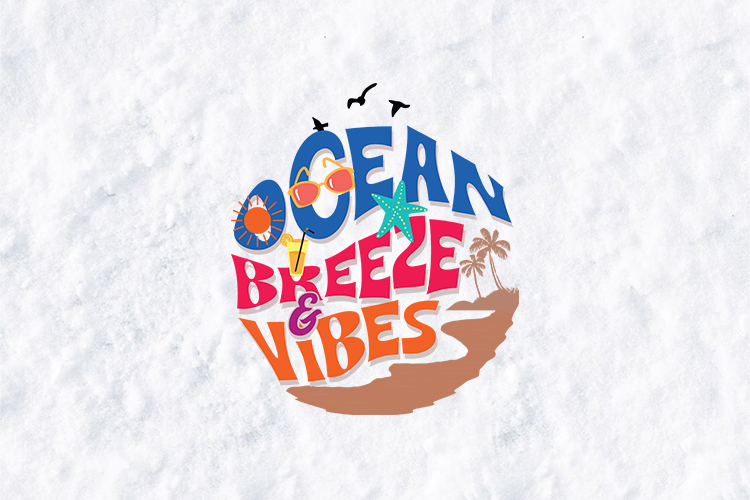 Title Ocean Breeze & Vibes SVG - Colorful Retro Summer Beach