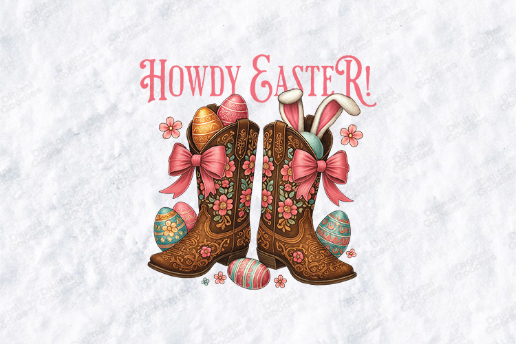 Howdy Easter Cowboy Boots SVG - Western Retro Easter PNG