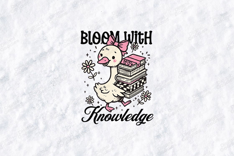 Bloom With Knowledge SVG - Cute Duck Book Stack School File
