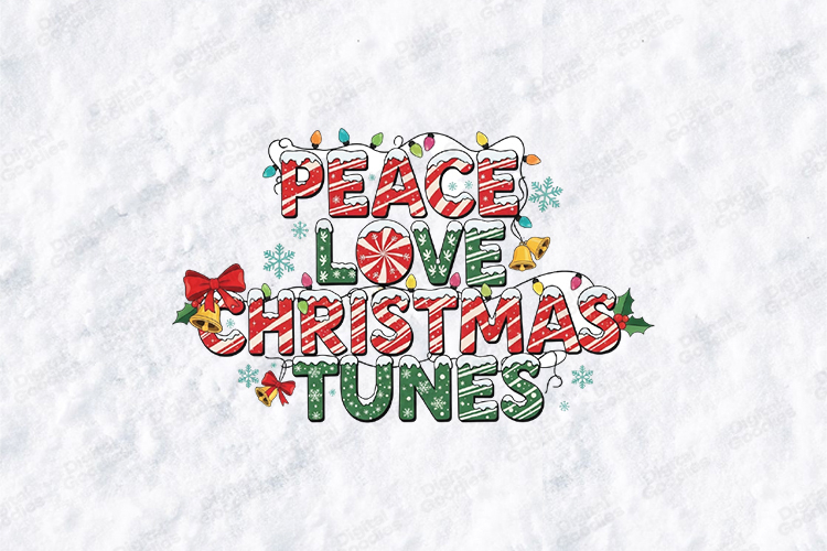 Peace Love Christmas Tunes SVG - Retro Snowy Holiday File