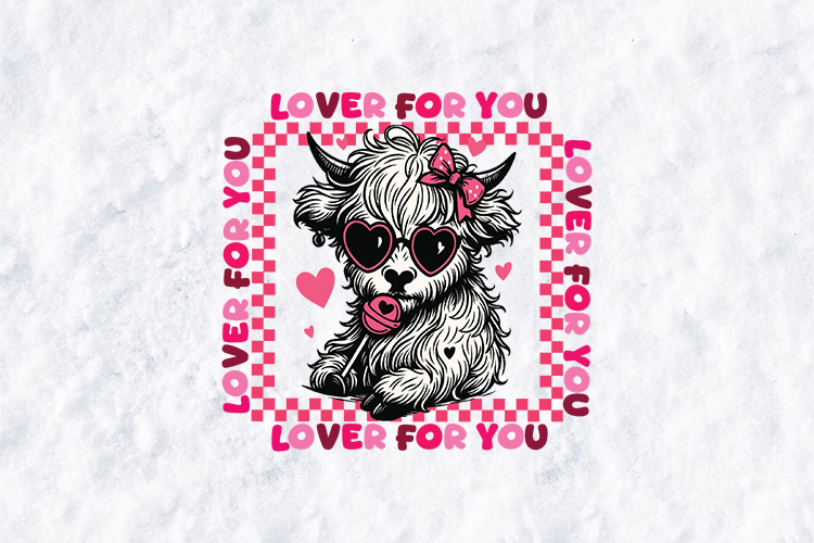 Lover For You Highland Cow PNG | Pink Checkered Valentine