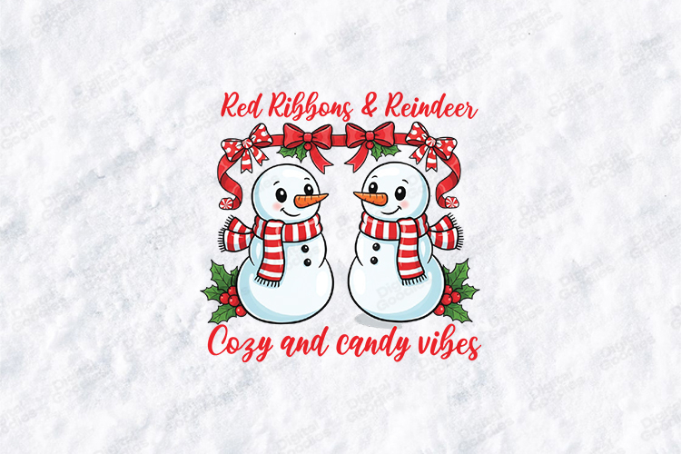 Red Ribbons & Reindeer SVG - Retro Snowman Holiday Cut File