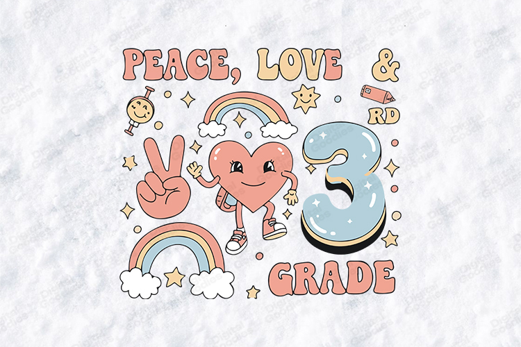 Peace Love 3rd Grade SVG - Retro School Rainbow Cut File