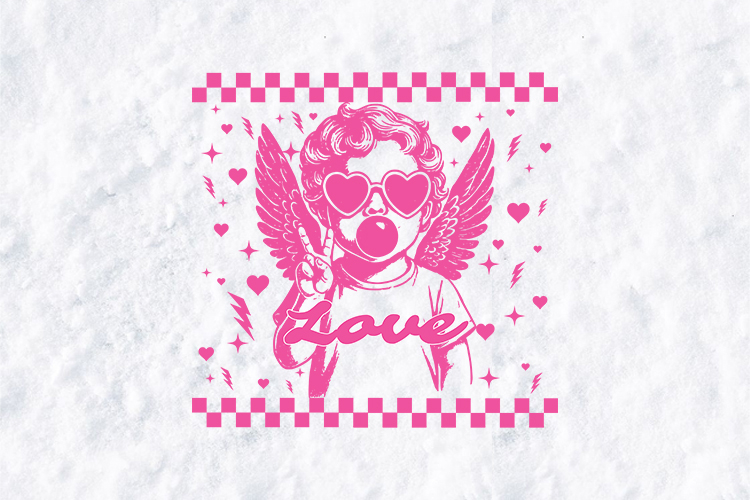 Retro Cupid Love SVG Y2K Angel Valentine Checkerboard PNG