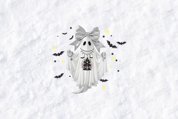 Glam Ghost SVG - Silver Bow Haunted House Halloween File