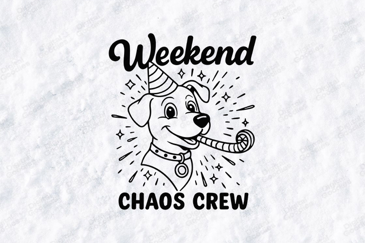 Weekend Chaos Crew Dog Tshirt Design Funny Party Doodle