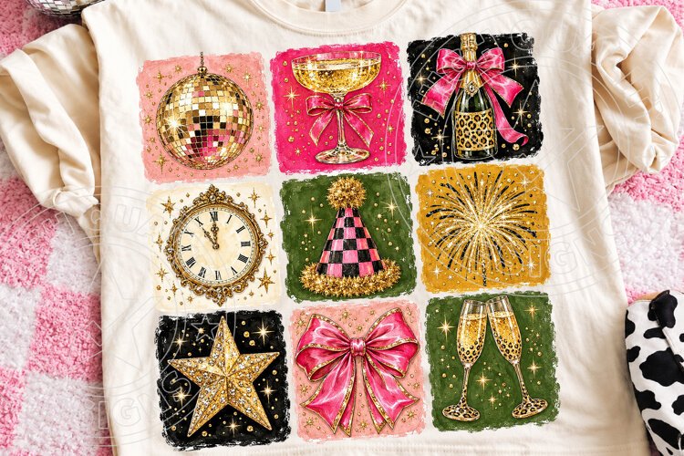 New Year’s Eve Glam Party Champagne, Disco Ball & Pink Bow example image 1
