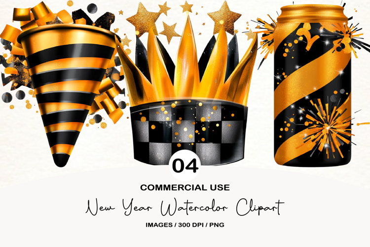 New Year Watercolor Clipart
