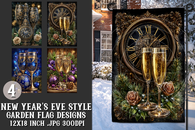 New Years Eve Garden Flag, Champagne Style Garden Flag s1