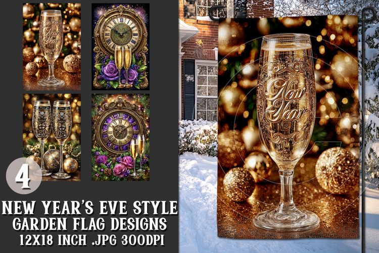 New Years Eve Garden Flag, Champagne Style Garden Flag s9