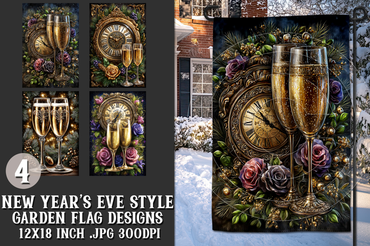 New Years Eve Garden Flag, Champagne Style Garden Flag s10