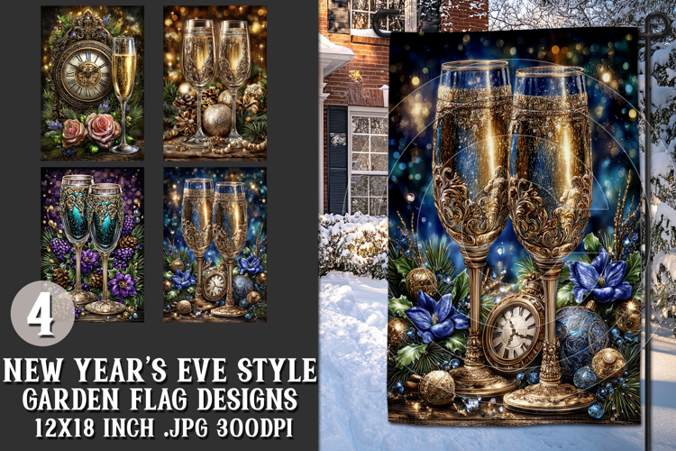 New Years Eve Garden Flag, Champagne Style Garden Flag s11