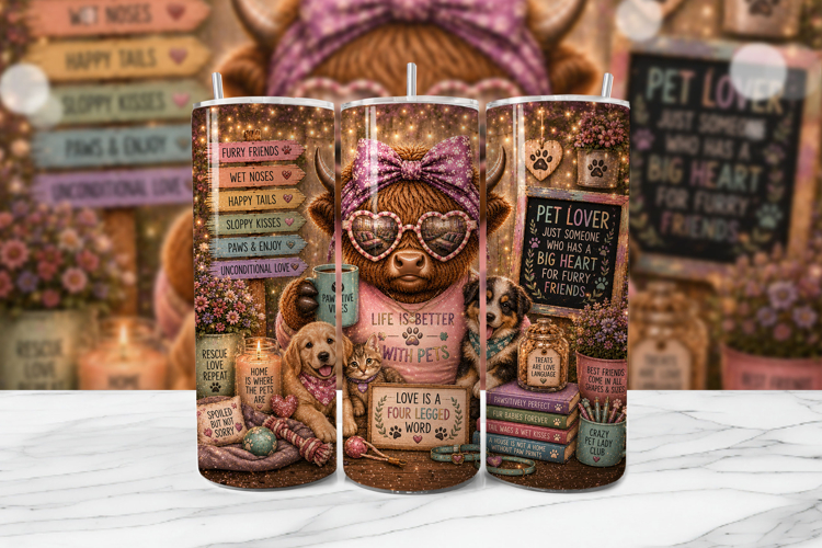 Pet Lover Highland Cow Tumbler Wrap