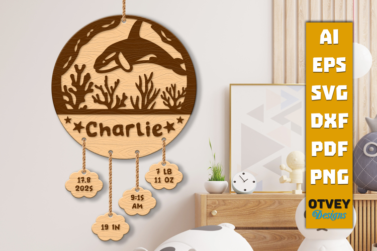 Newborn Baby Personalized Sign with Sea Animals Laser Cut