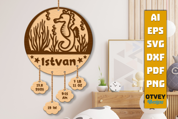 Newborn Baby Personalized Sign with Sea Animals Laser Cut